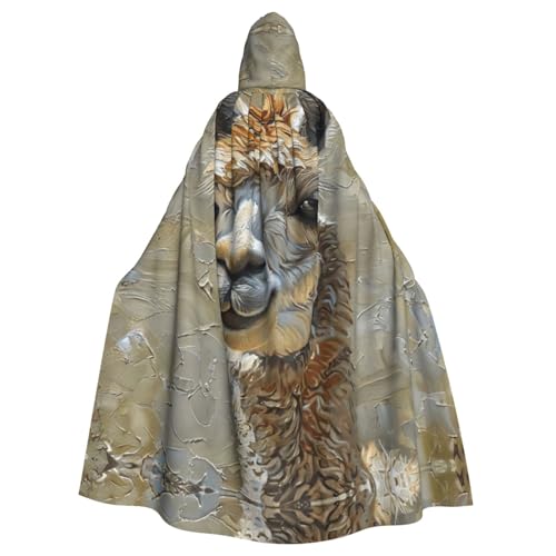 XTYGETY Unisex Umhang mit Alpaka-Llama-Druck, Halloween-Umhang mit Kapuze, Sensenmann, Zauberer, gruseliges Cosplay-Kostüm von XTYGETY