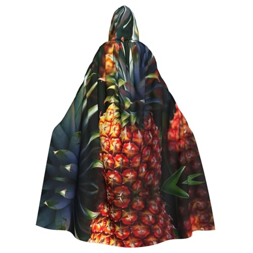 XTYGETY Unisex Umhang mit Ananas-Druck, Halloween, Kapuzenumhang, Robe, Sensenmann, Zauberer, gruseliges Cosplay-Kostüm von XTYGETY