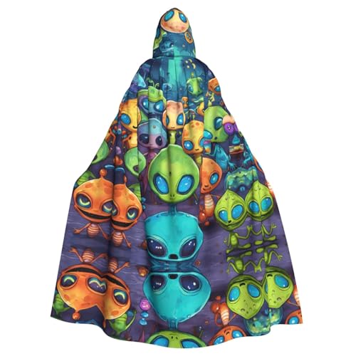 XTYGETY Unisex Umhang mit Astronauten- und Alien-Druck, Halloween-Umhang mit Kapuze, Sensenmann, Zauberer, gruseliges Cosplay-Kostüm von XTYGETY