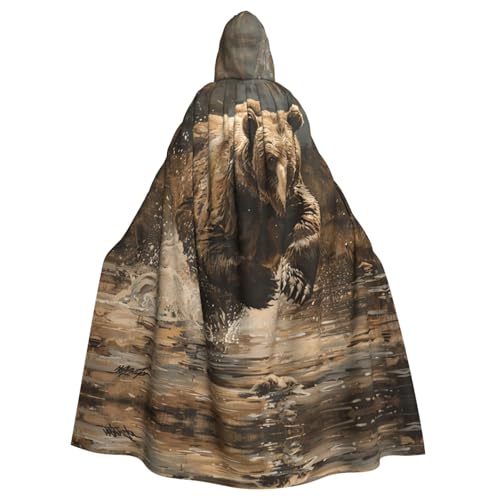 XTYGETY Unisex Umhang mit Bärenlauf-Druck, Halloween, Kapuzenumhang, Robe, Sensenmann, Zauberer, gruseliges Cosplay-Kostüm von XTYGETY