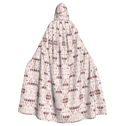XTYGETY Unisex Umhang mit Bullenschädel und Tribal-Druck, Halloween, Kapuzenumhang, Robe, Sensenmann, Zauberer, gruseliges Cosplay-Kostüm von XTYGETY