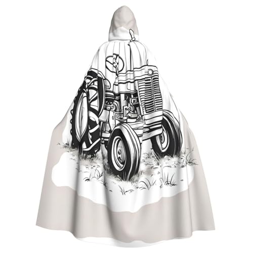 XTYGETY Unisex Umhang mit Cartoon-Traktor-Druck, Halloween, Kapuzenumhang, Robe, Sensenmann, Zauberer, gruseliges Cosplay-Kostüm von XTYGETY