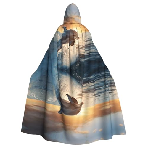 XTYGETY Unisex Umhang mit Delfin-Druck, Halloween, Kapuzenumhang, Robe, Sensenmann, Zauberer, gruseliges Cosplay-Kostüm von XTYGETY