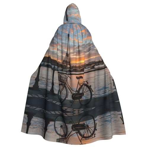 XTYGETY Unisex Umhang mit Eiffelturm, Bike-Druck, Halloween, Kapuzenumhang, Robe, Sensenmann, Zauberer, gruseliges Cosplay-Kostüm von XTYGETY