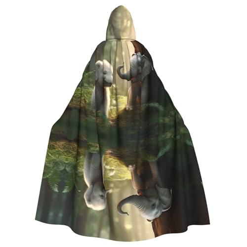 XTYGETY Unisex Umhang mit Elefant und weißem Kaninchen-Druck, Halloween, Kapuzenumhang, Robe, Sensenmann, Zauberer, gruseliges Cosplay-Kostüm von XTYGETY