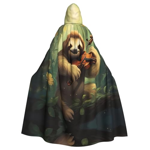 XTYGETY Unisex Umhang mit Faultier-Musikdruck, Halloween-Umhang mit Kapuze, Robe, Sensenmann, Zauberer, gruseliges Cosplay-Kostüm von XTYGETY
