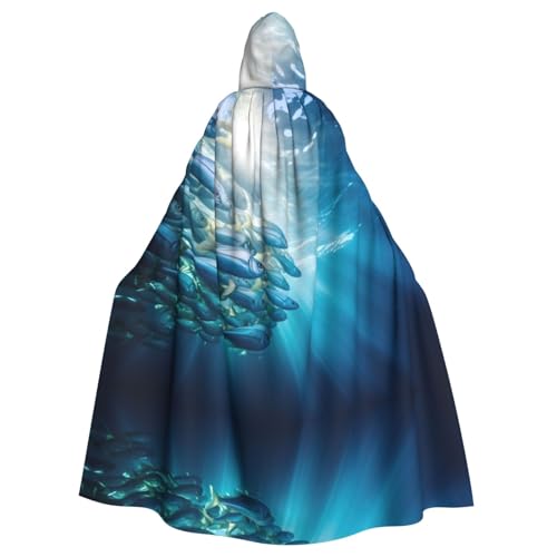 XTYGETY Unisex Umhang mit Fisch-Aufdruck, Halloween-Umhang mit Kapuze, Sensenmann, Zauberer, gruseliges Cosplay-Kostüm XTYGETY Unisex Umhang mit Fisch-Aufdruck, Halloween-Umhang mit Kapuze, Sensenmann, Zauberer, gruseliges Cosplay-Kostüm von XTYGETY