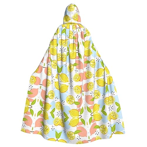 XTYGETY Unisex Umhang mit Früchten, Zitronenmuster, Halloween, Kapuzenumhang, Robe, Sensenmann, Zauberer, gruseliges Cosplay-Kostüm von XTYGETY