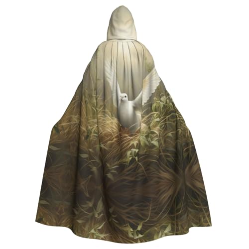 XTYGETY Unisex Umhang mit Gras- und Tauben-Druck, Halloween, Kapuzenumhang, Robe, Sensenmann, Zauberer, gruseliges Cosplay-Kostüm von XTYGETY
