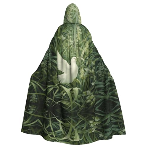 XTYGETY Unisex Umhang mit Gras- und Tauben-Druck, Halloween, Kapuzenumhang, Robe, Sensenmann, Zauberer, gruseliges Cosplay-Kostüm von XTYGETY