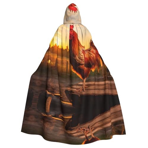 XTYGETY Unisex Umhang mit Hahn auf Holz im Bauernland-Druck, Halloween, Kapuzenumhang, Robe, Sensenmann, Zauberer, gruseliges Cosplay-Kostüm von XTYGETY