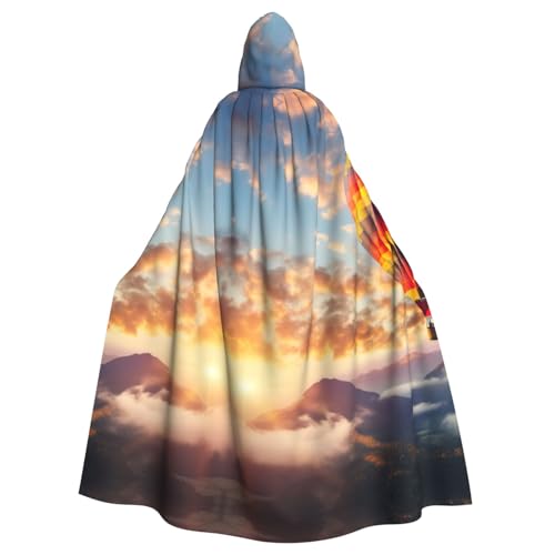 XTYGETY Unisex Umhang mit Heißluftballon-Druck, Halloween, Kapuzenumhang, Robe, Sensenmann, Zauberer, gruseliges Cosplay-Kostüm von XTYGETY