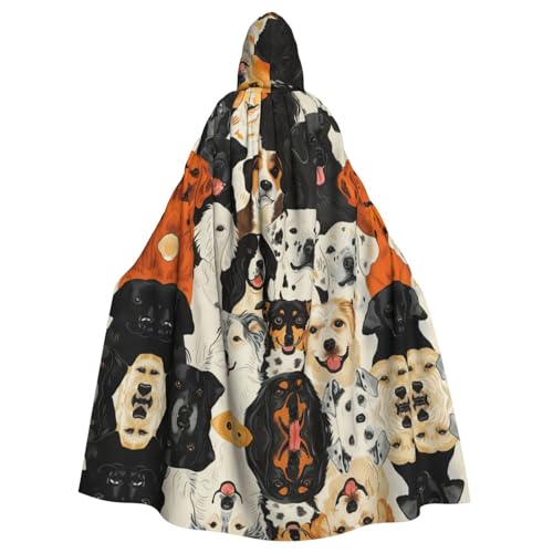 XTYGETY Unisex Umhang mit Hundemuster, Halloween-Umhang mit Kapuze, Sensenmann, Zauberer, gruseliges Cosplay-Kostüm von XTYGETY
