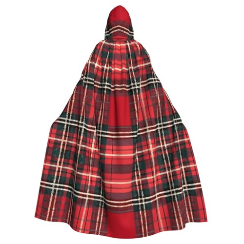 XTYGETY Unisex Umhang mit Kapuze, kariert, Rot und Schwarz, mit Kapuze, Sensenmann, Zauberer, gruseliges Cosplay-Kostüm von XTYGETY