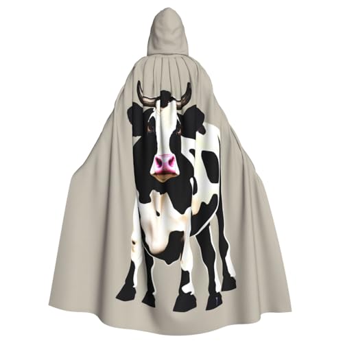 XTYGETY Unisex Umhang mit Kuh, schwarzer Punktemuster, Halloween, Kapuzenumhang, Robe, Sensenmann, Zauberer, gruseliges Cosplay-Kostüm von XTYGETY