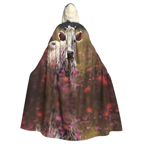 XTYGETY Unisex Umhang mit Kuh-Motiv, Halloween, Kapuzenumhang, Robe, Sensenmann, Zauberer, gruseliges Cosplay-Kostüm von XTYGETY