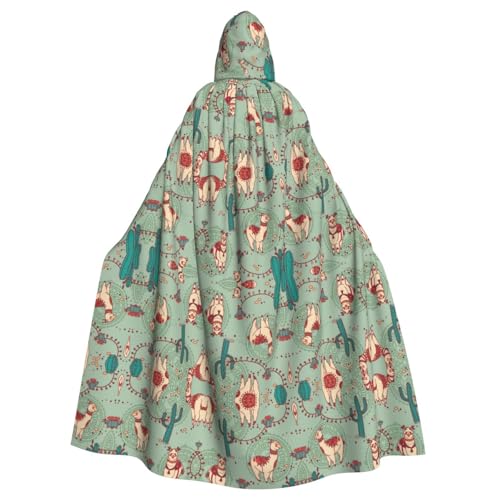 XTYGETY Unisex-Umhang mit Lamas-Druck, Halloween, Kapuzenumhang, Robe, Sensenmann, Zauberer, gruseliges Cosplay-Kostüm von XTYGETY