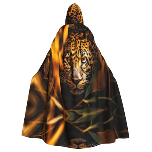 XTYGETY Unisex-Umhang mit Leopardenmuster, Halloween-Umhang mit Kapuze, Sensenmann, Zauberer, gruseliges Cosplay-Kostüm von XTYGETY