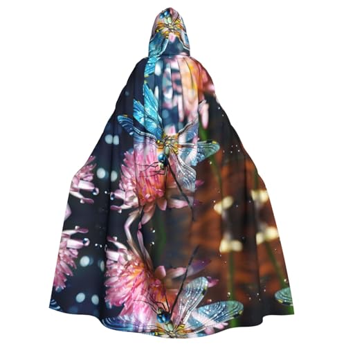 XTYGETY Unisex Umhang mit Libellen und Blumen, Kapuzenumhang, Robe, Sensenmann, Zauberer, gruseliges Cosplay-Kostüm von XTYGETY