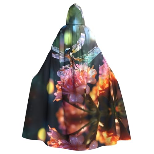 XTYGETY Unisex Umhang mit Libellen und Blumen, Kapuzenumhang, Robe, Sensenmann, Zauberer, gruseliges Cosplay-Kostüm von XTYGETY