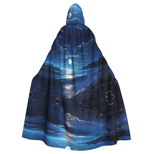 XTYGETY Unisex Umhang mit Meeresmond-Aufdruck, Halloween, Kapuzenumhang, Robe, Sensenmann, Zauberer, gruseliges Cosplay-Kostüm XTYGETY Unisex Umhang mit Meeresmond-Aufdruck, Halloween, Kapuzenumhang, Robe, Sensenmann, Zauberer, gruseliges Cosplay-Kostüm von XTYGETY
