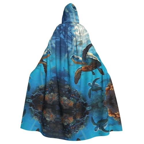 XTYGETY Unisex Umhang mit Meeresschildkröten, Kapuzenumhang, Robe, Sensenmann, Zauberer, gruseliges Cosplay-Kostüm von XTYGETY