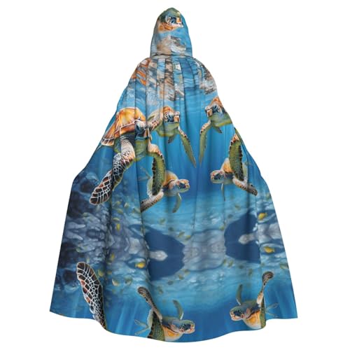 XTYGETY Unisex Umhang mit Meeresschildkröten, Kapuzenumhang, Robe, Sensenmann, Zauberer, gruseliges Cosplay-Kostüm von XTYGETY