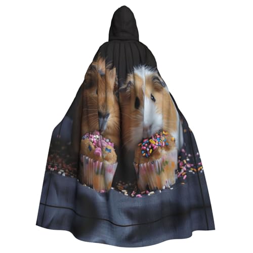 XTYGETY Unisex Umhang mit Meerschweinchen und Cupcakes bedruckt, Halloween, Kapuzenumhang, Robe, Sensenmann, Zauberer, gruseliges Cosplay-Kostüm von XTYGETY