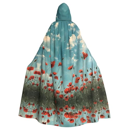 XTYGETY Unisex Umhang mit Mohnblumen auf blauem Himmel, Halloween-Kapuzenumhang, Robe, Sensenmann, Zauberer, gruseliges Cosplay-Kostüm von XTYGETY