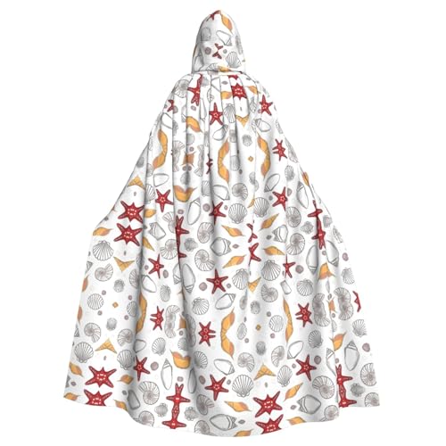 XTYGETY Unisex Umhang mit Muschel, Seestern-Druck, Halloween, Kapuzenumhang, Robe, Sensenmann, Zauberer, gruseliges Cosplay-Kostüm von XTYGETY