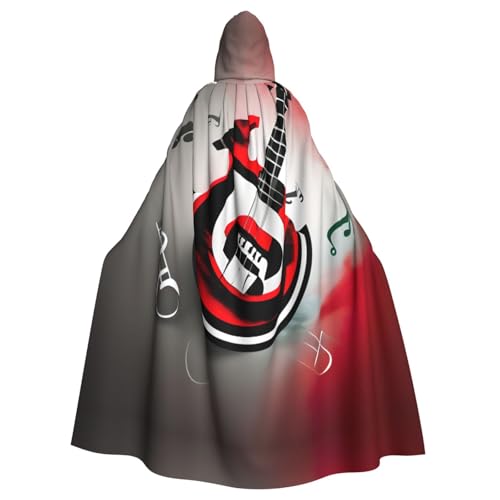 XTYGETY Unisex Umhang mit Musik-Symbol-Druck, Halloween, Kapuzenumhang, Robe, Sensenmann, Zauberer, gruseliges Cosplay-Kostüm von XTYGETY