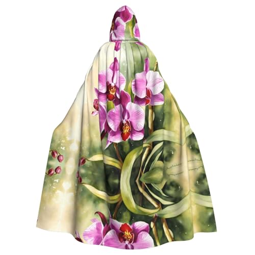 XTYGETY Unisex Umhang mit Orchideen-Druck, Halloween, Kapuzenumhang, Robe, Sensenmann, Zauberer, gruseliges Cosplay-Kostüm von XTYGETY