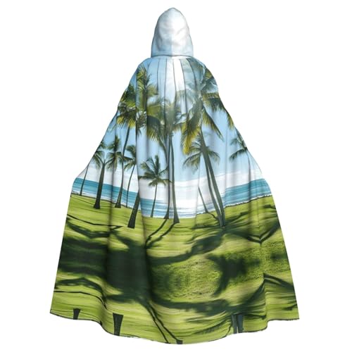 XTYGETY Unisex Umhang mit Palmen-Druck, Halloween, Kapuzenumhang, Robe, Sensenmann, Zauberer, gruseliges Cosplay-Kostüm von XTYGETY