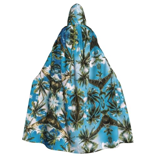 XTYGETY Unisex Umhang mit Palmenaufdruck, Halloween, Kapuzenumhang, Robe, Sensenmann, Zauberer, gruseliges Cosplay-Kostüm von XTYGETY