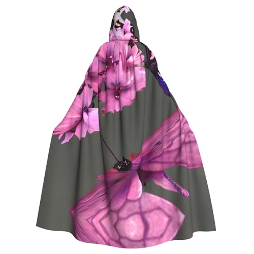XTYGETY Unisex Umhang mit Schmetterlingen, Blumendruck, Halloween, Kapuzenumhang, Robe, Sensenmann, Zauberer, gruseliges Cosplay-Kostüm von XTYGETY