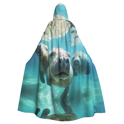 XTYGETY Unisex Umhang mit Seekuh, Tierdruck, Halloween, Kapuzenumhang, Robe, Sensenmann, Zauberer, gruseliges Cosplay-Kostüm XTYGETY Unisex Umhang mit Seekuh, Tierdruck, Halloween, Kapuzenumhang, Robe, Sensenmann, Zauberer, gruseliges Cosplay-Kostüm von XTYGETY