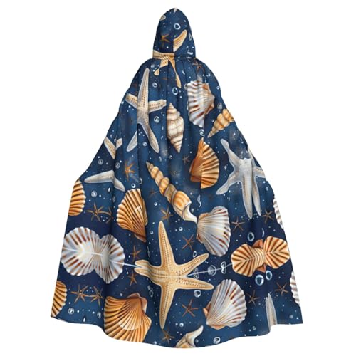 XTYGETY Unisex Umhang mit Seestern und Muschelmuster, Halloween, Kapuzenumhang, Robe, Sensenmann, Zauberer, gruseliges Cosplay-Kostüm von XTYGETY
