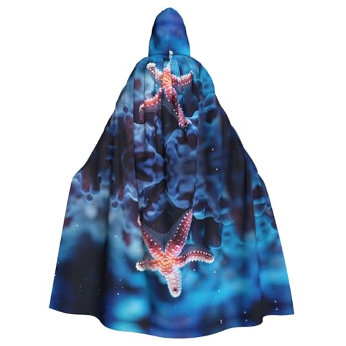 XTYGETY Unisex Umhang mit Seestern und Seestern-Motiv, Halloween, Kapuzenumhang, Robe, Sensenmann, Zauberer, gruseliges Cosplay-Kostüm von XTYGETY