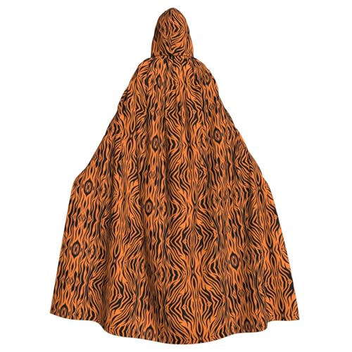 XTYGETY Unisex Umhang mit Tigerstreifen und orangefarbenem Muster, Halloween, Kapuzenumhang, Robe, Sensenmann, Zauberer, gruseliges Cosplay-Kostüm von XTYGETY