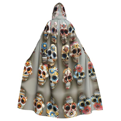 XTYGETY Unisex Umhang mit Totenköpfen und Totenköpfen, Halloween-Umhang, Robe, Sensenmann, Zauberer, gruseliges Cosplay-Kostüm von XTYGETY