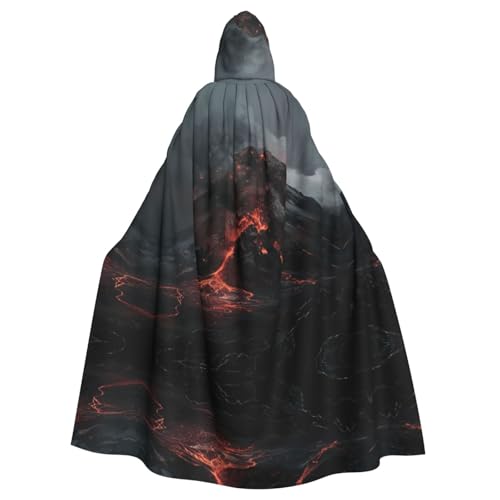XTYGETY Unisex Umhang mit Vulkan-Druck, Halloween, Kapuzenumhang, Robe, Sensenmann, Zauberer, gruseliges Cosplay-Kostüm von XTYGETY