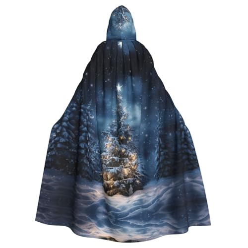 XTYGETY Unisex Umhang mit Weihnachtsbaum, Schnee-Druck, Halloween, Kapuzenumhang, Robe, Sensenmann, Zauberer, gruseliges Cosplay-Kostüm von XTYGETY