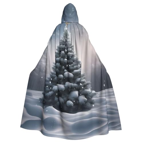XTYGETY Unisex Umhang mit Weihnachtsbaum, Schnee-Druck, Halloween, Kapuzenumhang, Robe, Sensenmann, Zauberer, gruseliges Cosplay-Kostüm von XTYGETY
