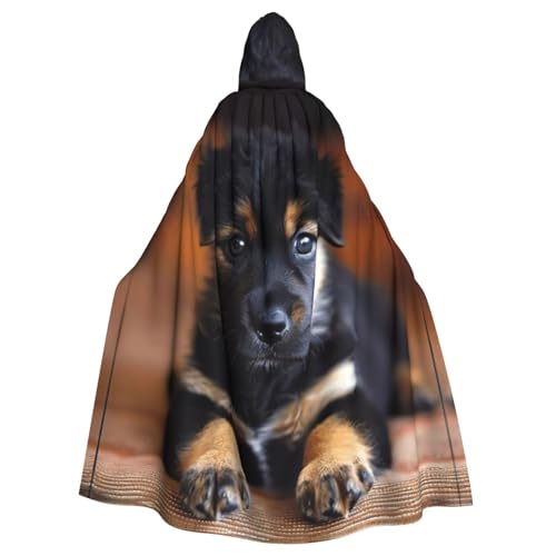 XTYGETY Unisex Umhang mit Welpen-Hunde-Aufdruck, Halloween, Kapuzenumhang, Robe, Sensenmann, Zauberer, gruseliges Cosplay-Kostüm von XTYGETY