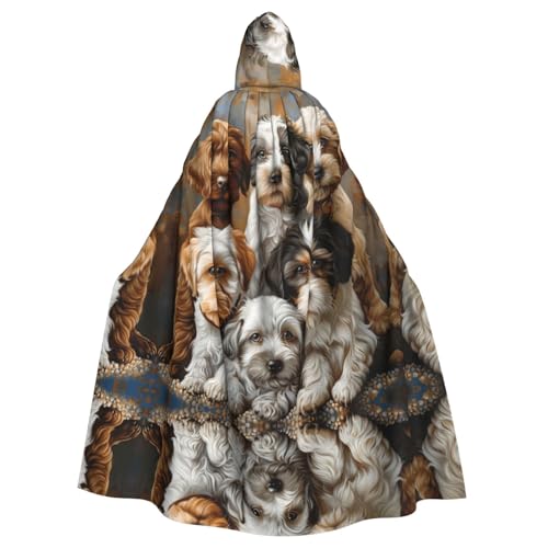XTYGETY Unisex Umhang mit Welpen-Hunde-Aufdruck, Halloween, Kapuzenumhang, Robe, Sensenmann, Zauberer, gruseliges Cosplay-Kostüm von XTYGETY