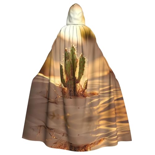 XTYGETY Unisex Umhang mit Wüstenkaktus-Druck, Halloween, Kapuzenumhang, Robe, Sensenmann, Zauberer, gruseliges Cosplay-Kostüm von XTYGETY