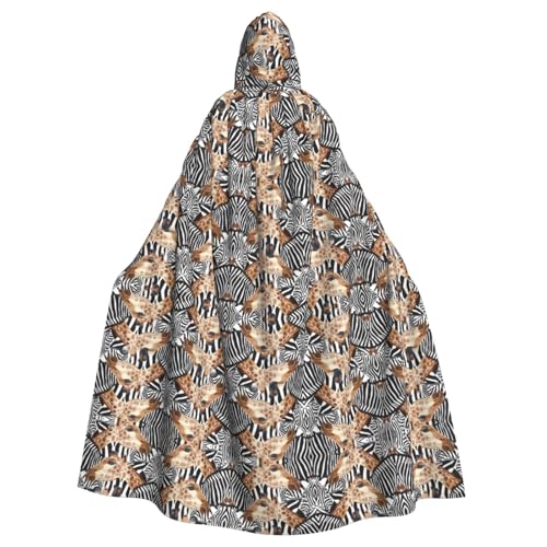XTYGETY Unisex Umhang mit Zebra- und Giraffen-Druck, Halloween, Kapuzenumhang, Robe, Sensenmann, Zauberer, gruseliges Cosplay-Kostüm von XTYGETY