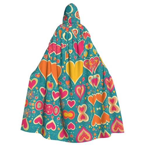 XTYGETY Unisex Umhang mit abstraktem Herzaufdruck, Halloween, Kapuzenumhang, Robe, Sensenmann, Zauberer, gruseliges Cosplay-Kostüm von XTYGETY