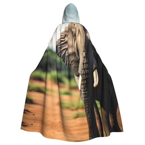 XTYGETY Unisex Umhang mit afrikanischem Elefanten-Druck, Halloween, Kapuzenumhang, Robe, Sensenmann, Zauberer, gruseliges Cosplay-Kostüm von XTYGETY