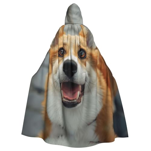 XTYGETY Unisex Umhang mit süßem Corgi-Druck, Halloween-Umhang mit Kapuze, Sensenmann, Zauberer, gruseliges Cosplay-Kostüm von XTYGETY